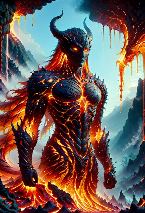 lava demon, ral-lava, lavaray, demon made entirely of lava, (best quality, highres, ultra-detailed:1.2), intense, fiery, and fea...