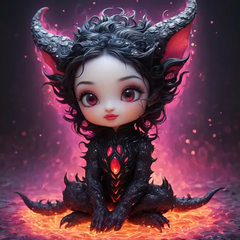 cute lava demon illustrated by roby dwi antono and jasmine becket-griffith, sparkling eyes nestled in a magical landscape, brigh...