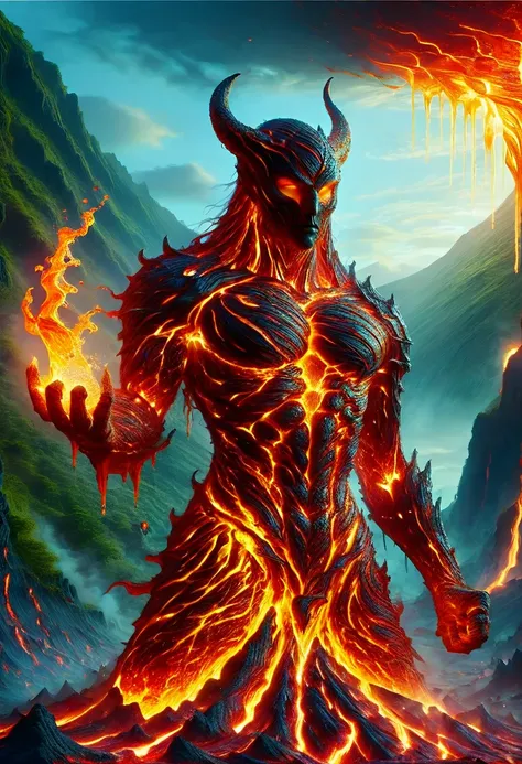 lava demon, ral-lava, lavaray, demon made entirely of lava, (best quality, highres, ultra-detailed:1.2), intense, fiery, and fea...