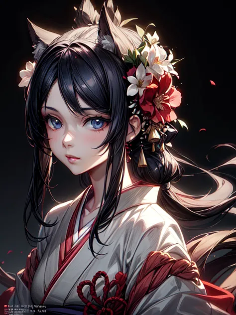 Arafed woman in kimono with flowers on her head, beautiful digital artwork, beautiful digital illustration, beautiful digital painting, gorgeous digital painting, work in Guweiz style, Photorealistic render of an anime girl, гладкое аниме cg art, beautiful...