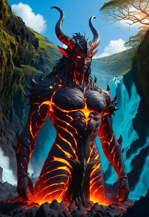 lava demon, ral-lava, lavaray, demon made entirely of lava, (best quality, highres, ultra-detailed:1.2), intense, fiery, and fea...