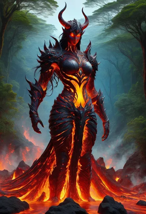 lava demon, ral-lava, lavaray, demon made entirely of lava, (best quality, highres, ultra-detailed:1.2), intense, fiery, and fea...