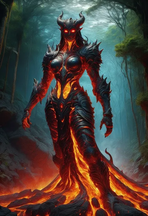 lava demon, ral-lava, lavaray, demon made entirely of lava, (best quality, highres, ultra-detailed:1.2), intense, fiery, and fea...