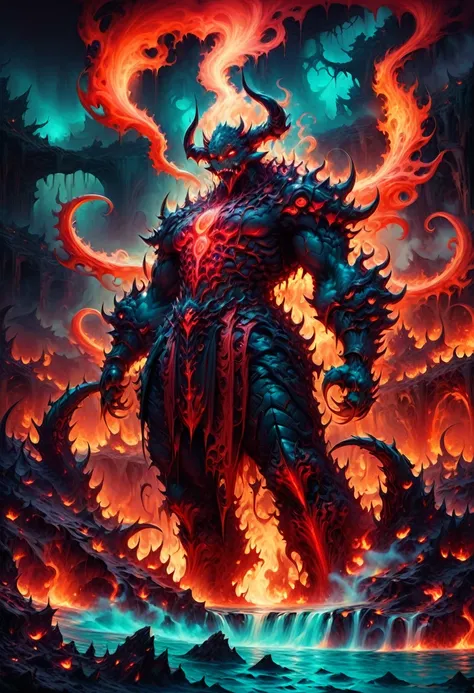 lava demon, ral-lava, lavaray, demon made entirely of lava, (best quality, highres, ultra-detailed:1.2), intense, fiery, and fea...