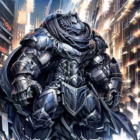 BlackKnight_fe, (masterpiece, best quality, detailed:1.2) detailed full body, a knights mechanical armor, glowing wide and heavy armor, wears full body armor. massive muscles, huge pecs, chiseled abs, huge pectorals, exaggeratedly huge muscles. wearing a c...