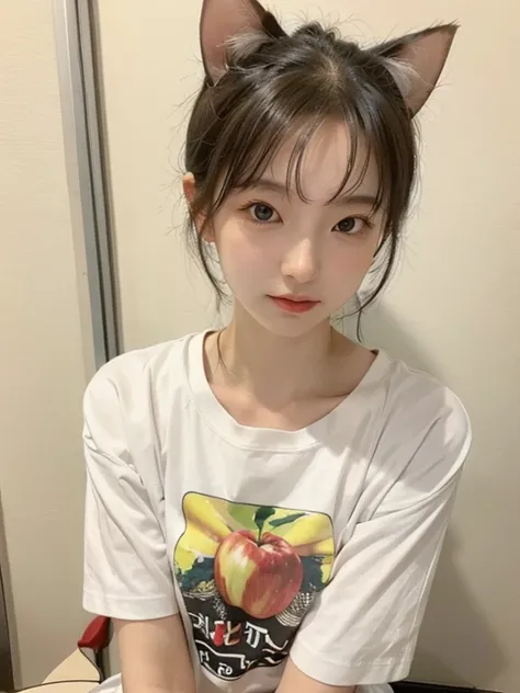 a large amount of apples, Cat耳の女の子, Cat耳, Cat,Ｔshirt,