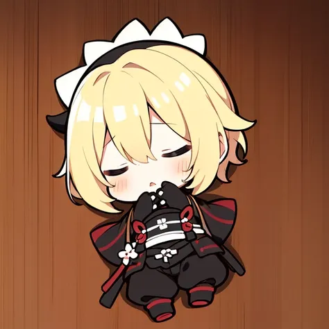 1boy, blonde, chibi,full body, sleept, samurai