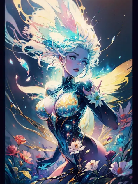 A captivating anime girl gracefully emerges from the pages of a watercolor painting, her vibrant and intricate colors breathing life into the artwork. She wears extraordinary fantasy costumes，Decorated with exquisite details, reflecting the enchanting worl...