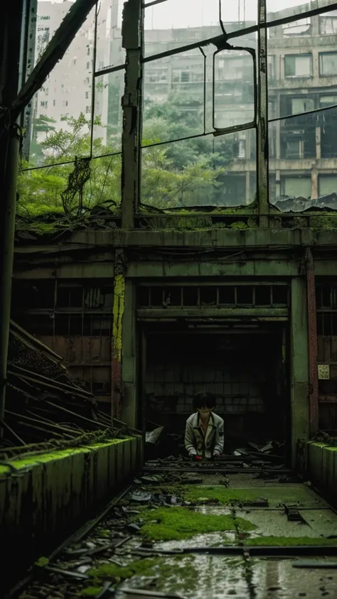 subway,moss,Showa,Collapse,Devastation,Inside the ruins,Glasses,Women,adventure,Black and White,