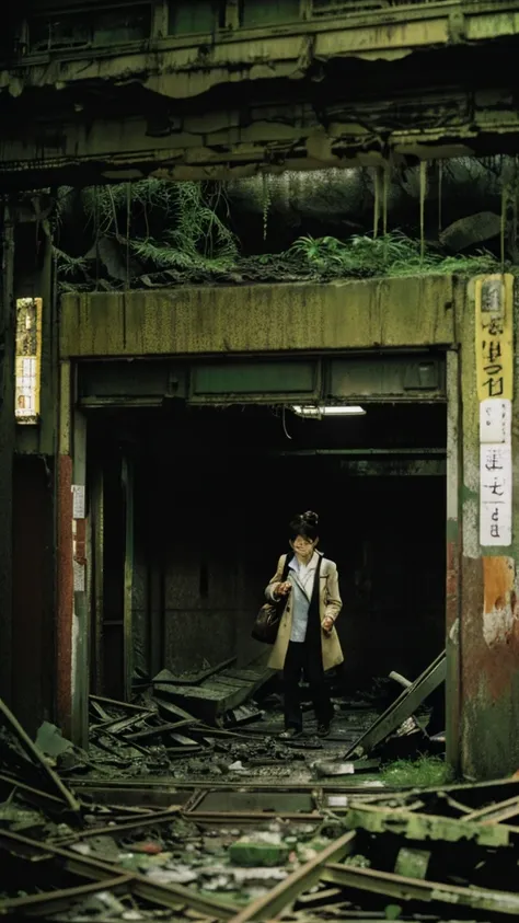 subway,moss,Showa,Collapse,Devastation,Inside the ruins,Glasses,Women,adventure,Black and White,