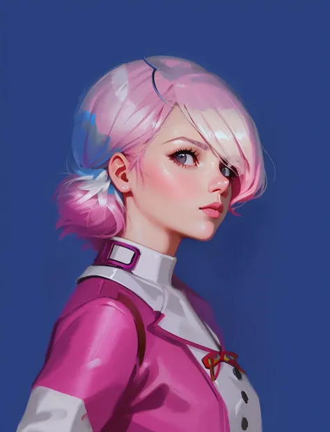 A closeup of a woman with a pink hat and pink hair, Estilo Ilya Kuvshinov, Ilya Kuvshinov. 4 mil, estilo de arte : Ilya Kuvshinov, Arte digital Ilya Kuvshinov, Artgerm e Ilya Kuvshinov, rossdraw desenho animado vibrante, Ilya Kuvshinov e Artgerm