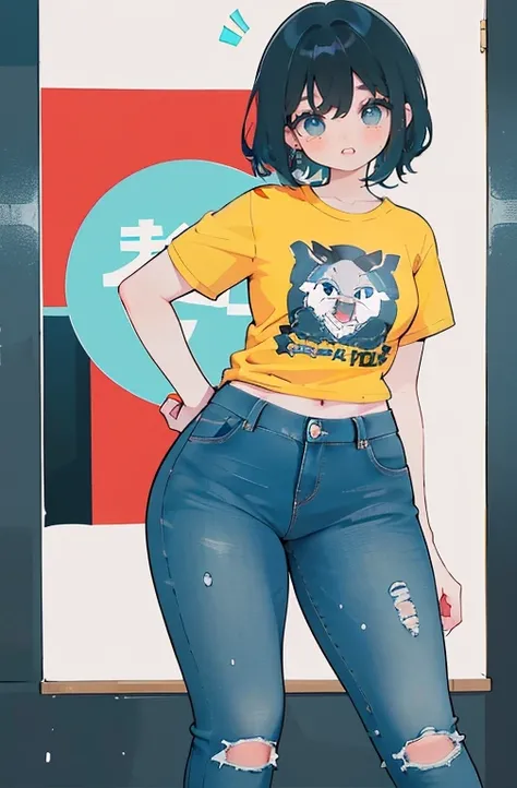 (Hinata Hyuuga, muito sensual, com roupas apertadas, bunda grande, pernas grossas, Vestindo jeans extremamente apertado, usando uma mini blusa, umbigo com pirsing, cabelo grande, Speaker behind, muito realista, extremamente sexy, 8k, 8k extremamente detalh...