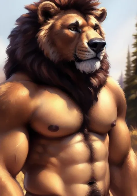 Lion, bear, male, solo, adult, abs, pecs, nipples, shirtless, muscular, serious_face, bodybuilder body, beefy,
by bruteandbrawn, by personalami, by kenket, (intricate, high detail, film photography, soft focus, RAW candid cinema,
photorealism, realistic, p...