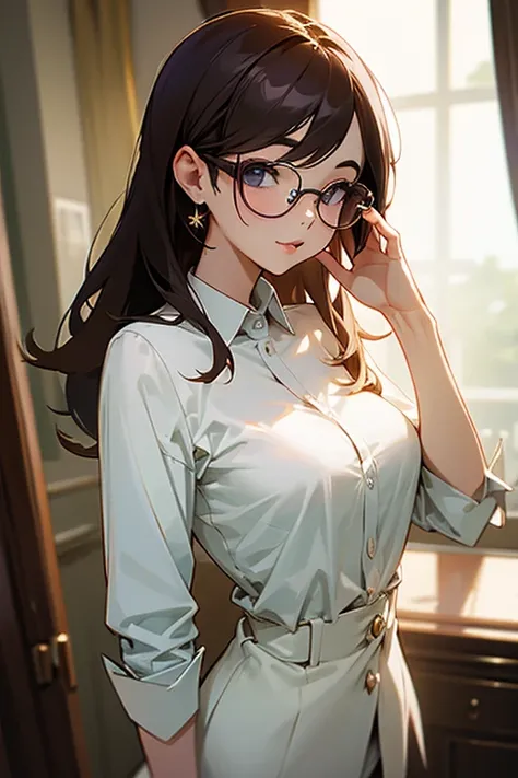 Beauty、designer、Baisley Shirt、Glasses、Beauty、Medium breast、Stylish、