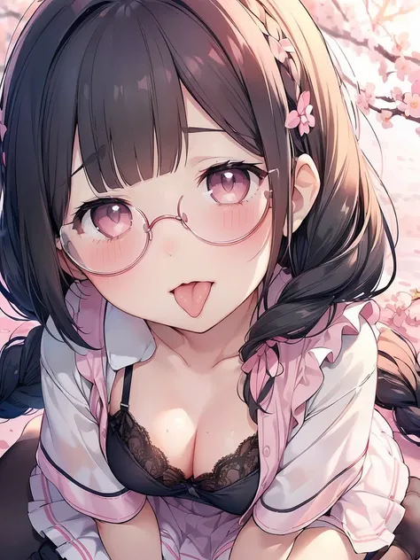 Very detailed, highest quality, High resolution, Moe Anime, ((A cute elementary school girl with black hair and droopy eyes)), ((Wearing large round glasses:1.4)), (Baby Face), Cute eyes, Detailed eye depiction, Sparkle in the eyes, View your viewers, Pale...