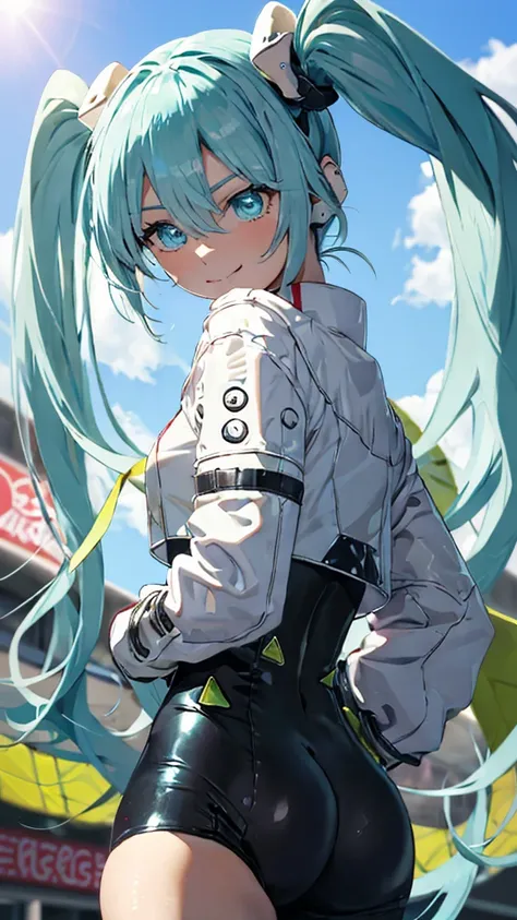 (masterpiece, highest quality), Backlight, Lens flare, Wide Shot, Fisheye Lens , (Face Focus, Depth of written boundary, close: 1.5), Super Detail, figure, colorful, (Fault Color: 1.3), (Immidshot: 1.3), video, Wide-angle, Upper Body, miku hatsune, big bre...