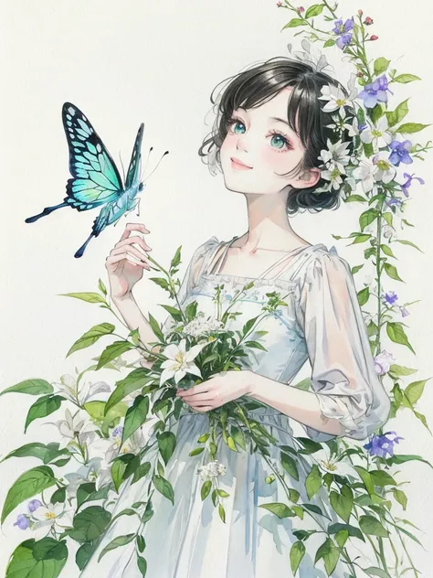 (masterpiece、highest quality、highest quality、beautiful and beautiful:1.2)、good anatomy、（watercolor 1.5）、composition looking up f...