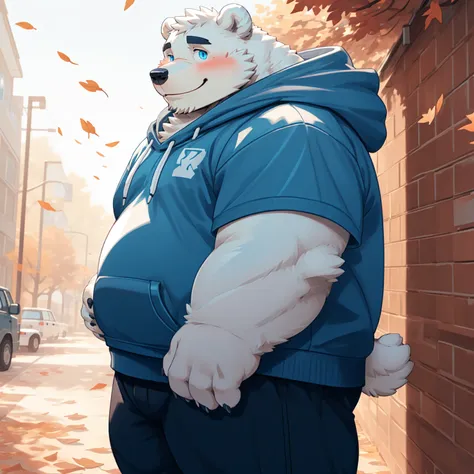 new jersey 5 furry，polar bear，exquisite， chubby，fat，thick arms，rugged muscles，white plush fur，chubby脸，black eyebrows，sky blue ey...