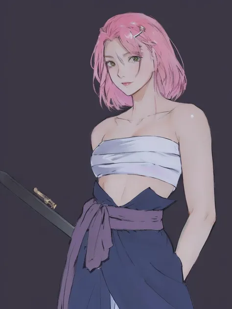 1.girl with pink hair and a sword in her hand, she is holding a katana sword, with pink hair, 