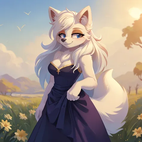 (score_9, score_8_up, 2d), Russian tsarina, polar wolf mobian, female mobian, sonic_(series), tsarina crown, russian, (russian golden royal dress, long skirt dress, round dress), (medium breasts:0.7), ((thin, white muzzle)), ((white hair, long hair, ((whit...