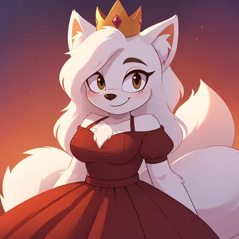 (score_9, score_8_up, 2d), Russian tsarina, polar wolf mobian, female mobian, sonic_(series), tsarina crown, russian, (russian golden royal dress, long skirt dress, round dress), (medium breasts:0.7), ((thin, white muzzle)), ((white hair, long hair, ((whit...