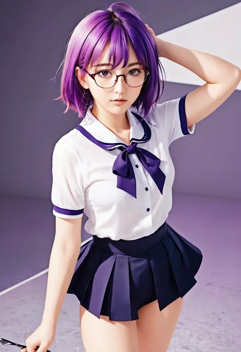 Purple hair and glasses、Anime characters holding scissors, Marin Kitagawa Fanart, Anime Moe Art Style, Cute girl anime visuals, Female protagonist 👀 :8, Short full body portrait!, Demon Slayer Louis Fan Art, Official character art, safebooru anime images, ...