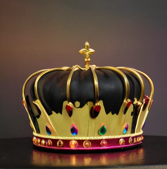 A magical crown , simple ,golden , have diamond,Smooth line work ,Flashing rainbow lights