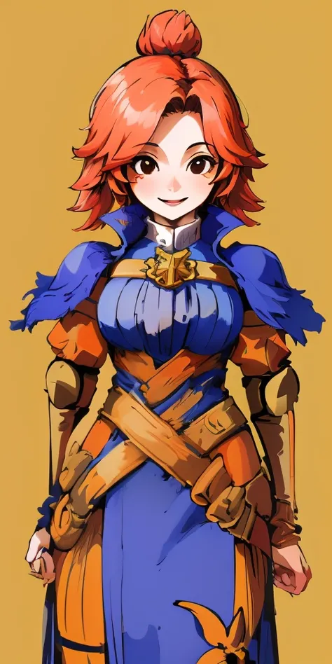 (masterpiece, best quality, 4k, 1girlsolo, 1MILF, mmplatz, smile, red cheeks, plain background:1.2) Female Knight (Final Fantasy Tactics)