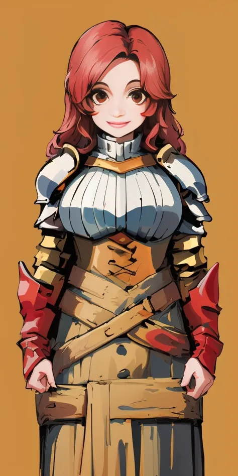 (masterpiece, best quality, 4k, 1girlsolo, 1MILF, mmplatz, smile, red cheeks, plain background:1.2) Female Knight (Final Fantasy Tactics)