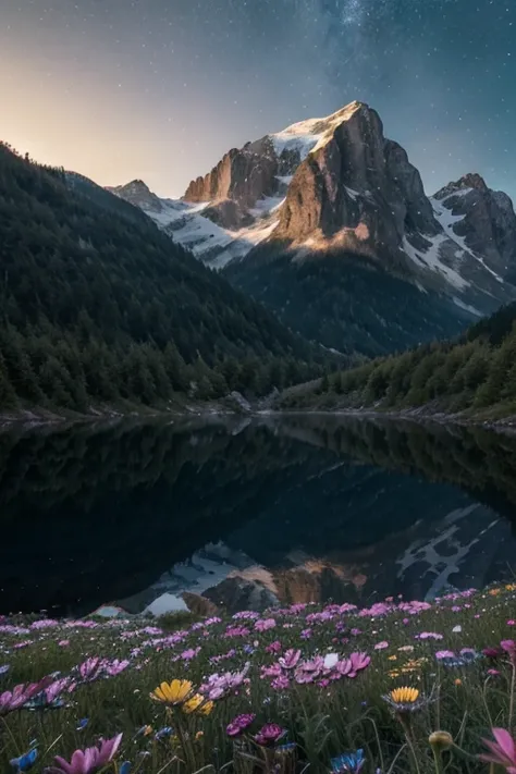 A majestic mountain rises above a deep blue lake, umgeben von schneebedeckten Gipfeln.
A cascading waterfall plunges into a crystal clear pool, surrounded by lush greenery.
Ein farbenfroher Sonnenaufgang taucht die Landschaft in goldenes Licht, while the m...