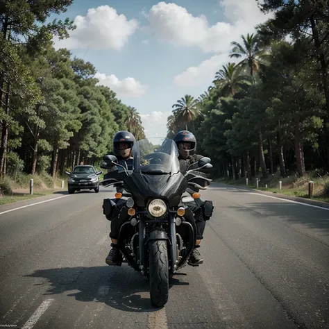 Motorcycles running over pineapples. Can you make a picture like this?