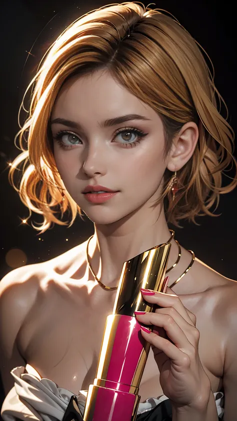 beautiful woman paints her lips with lipstick. beautiful woman face, fine details, high quality, high quality. vivid and true co...