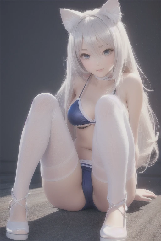 Girl in bikini and cat ears, Enchanting anime girl, , 3d anime girl, Anime Barbie in White Stockings, Perfect white hair girl, render of a cute 3d anime girl, Photorealistic anime girl rendering, Smooth anime CG art, Beautiful Anime Girls squatting, Beauti...