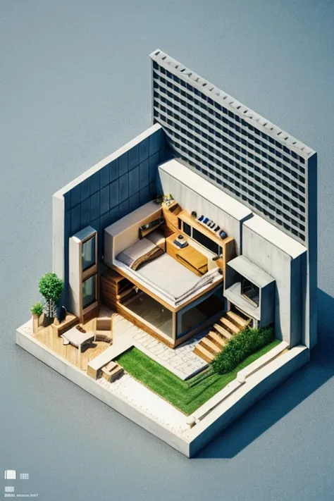 small concrete house modern (isometric:1.1