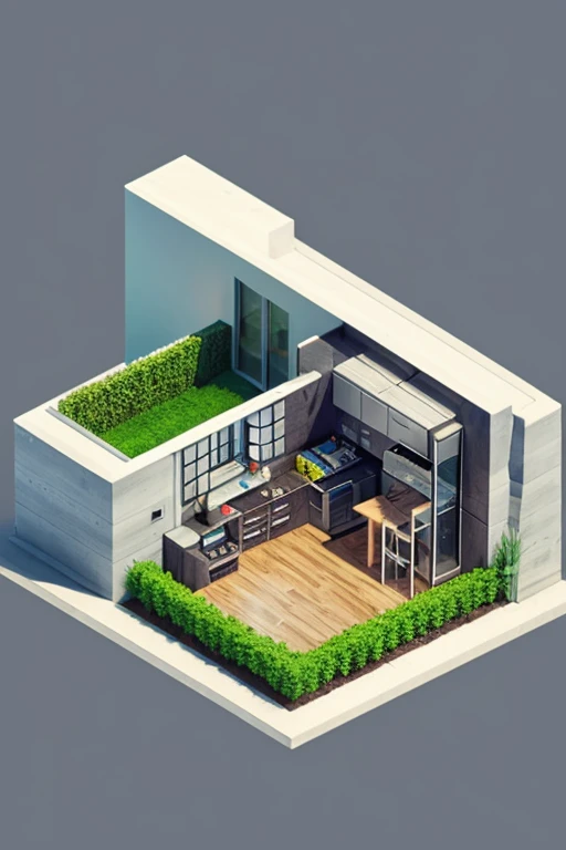 small concrete house modern (isometric:1.1