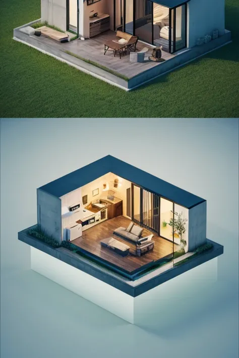 small concrete house modern (isometric:1.1