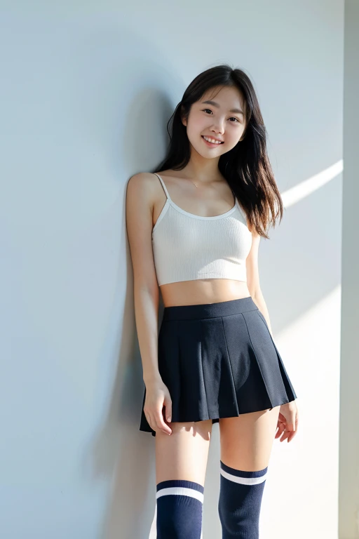 Real, Best Quality, Girl, High School Girl, High Resolution, Natural Skin, Portrait, Looking at Camera, Photo_Light, {{}}, Ulzzang-6500-v1.1:0.8 Facing forward, standing upright, no make-up, in front of an inorganic white wall indoors, white string bikini,...