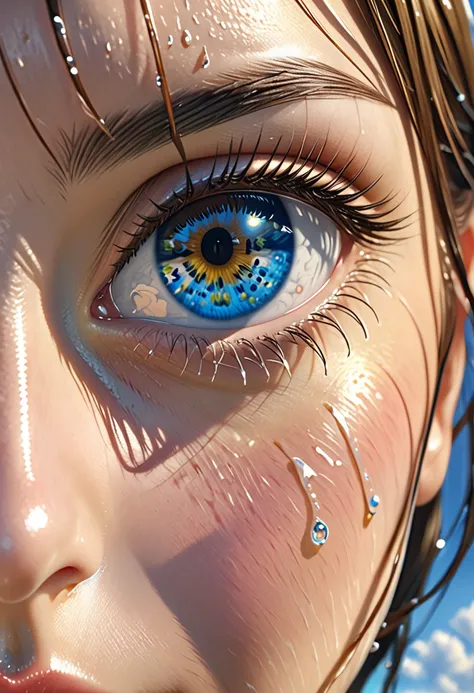 water, Wet, waterしぶき, liquid, sunny, Day, blue sky, cloud, nature, nature環境, (Character Focus:1.1), Sharp focus, Realistic, Very detailed, Super detailed, highest quality, highest quality, Realistic lighting, Super detailedな, Hyperrealism, Greg Rutkowski