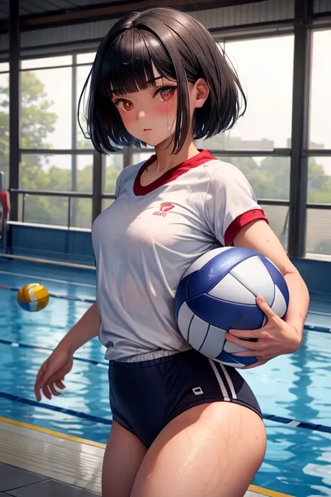 (highest quality,8k,High resolution,Masseter muscle area:1.2),Very detailed,Realistic:1.37,Portraiture,Dynamic Angle,(Female water polo player) ,Teenage Girl,Small Head,cute,sporty,Attractive face,詳細なBeautiful Face,Extremely realistic skin,Wet Skin,Sweat,L...