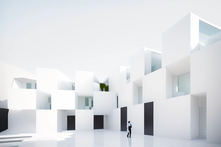 arafed White Building with a man standing in front of it, Arch Daily, white architecture, white Minimalist architecture, White Buildings, Minimalist architecture, Alvaro Siza, White-walled complex, Architectural Photography, White Building, Minimalistic ar...