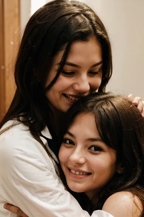 mother hugging her daughter and smiling