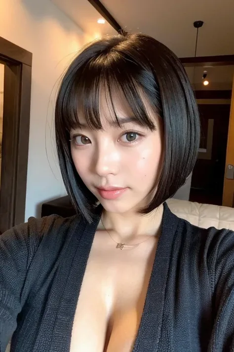 ((highest quality)), ((masterpiece)),Perfect FaceBob Hairstyle　Sexy and bold poses with big breasts　whole body