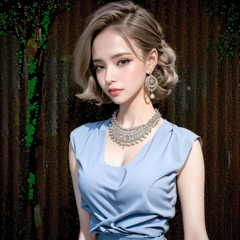 (masterpiece, highest quality, highest quality), (((perfect body))),ragged hair,middle hair,chignon hair,light blue hair color,p...