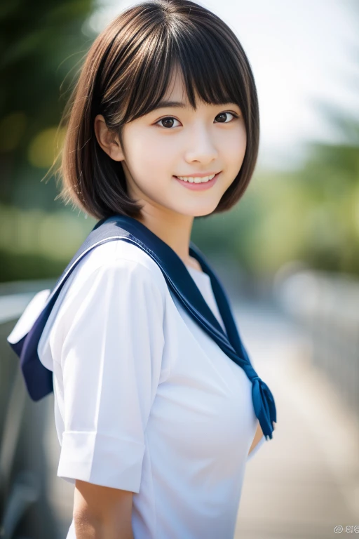可愛い表情をしたショートボブヘアの日本人女子高生