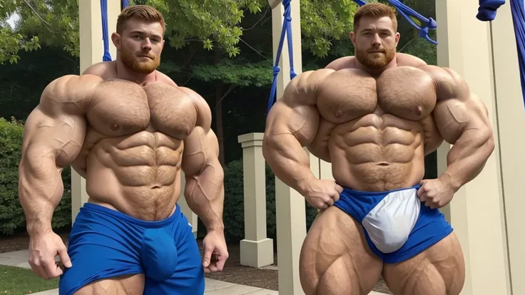 (1boy), (soft smile), tan skin, (natural daylight:1.3), (muscular:1.7), (defined muscles:1.5), (beautiful:1.5), (handsome:1.4), (gorgeous:1.3), (ginger:1.3), flexed chest, white jockstrap, bowtie, (good face:1.5), (male model:1.3), dimly lit, dark studio, ...