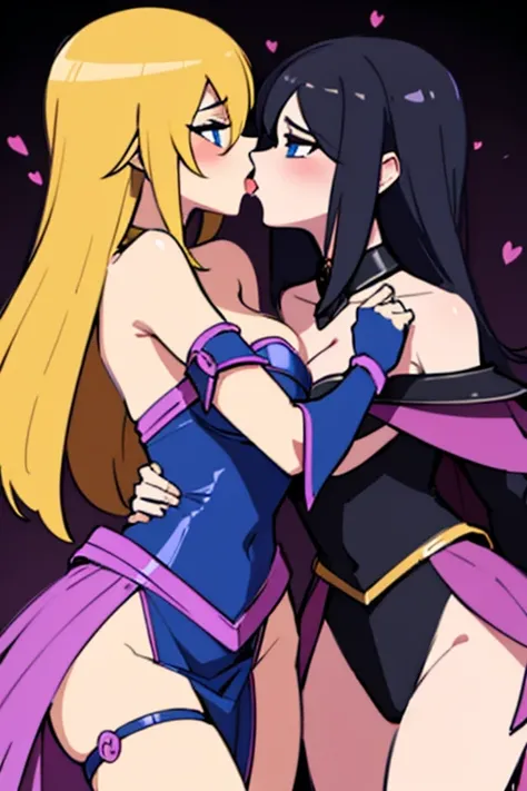 two women, kiss, dark magicien girl outfit 