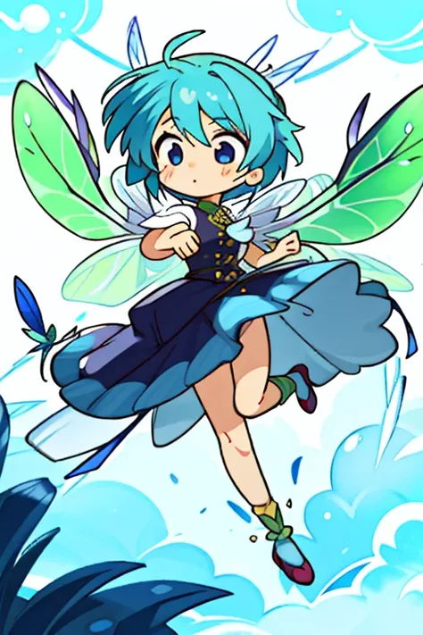 Anime dragon girl, , blue hair,        dragonfly wings, fancy colthes