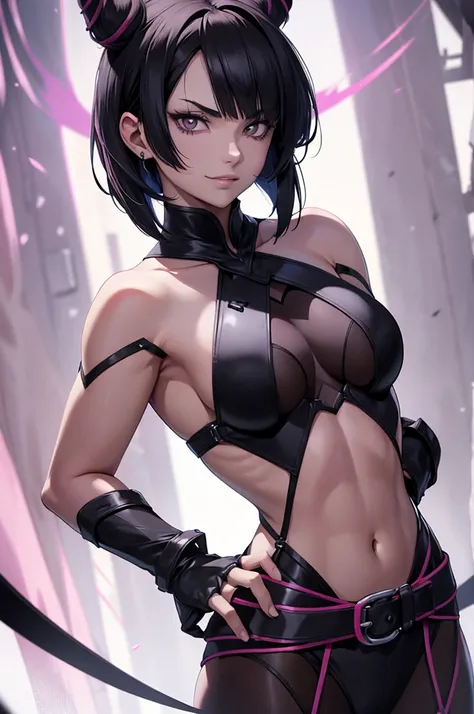 raios de luz,juri han,belo corpo,mulher jovem,short black hair , badass , colan,May,coxas torneadas,Evil Smile,juri han,chifres de cabelo,detalhes do corpo,low yellow lighting,raios de luz belo corpo detalhado
