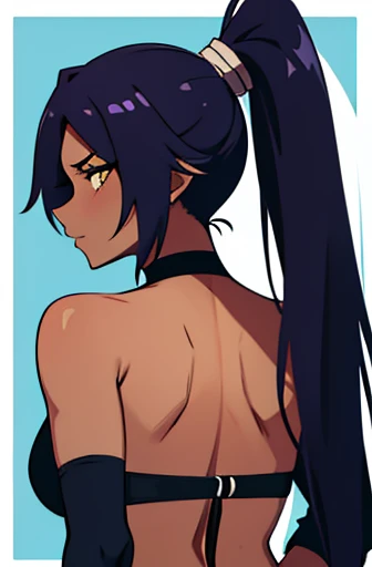 do yoruichi wearing a sexy black swimsuit from the back showing her ass