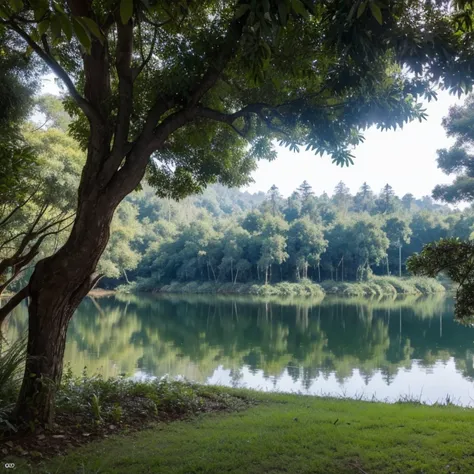 foto ultra realista de arvores em uma floresta com muitas arvores sem lagos ou agua na imagem